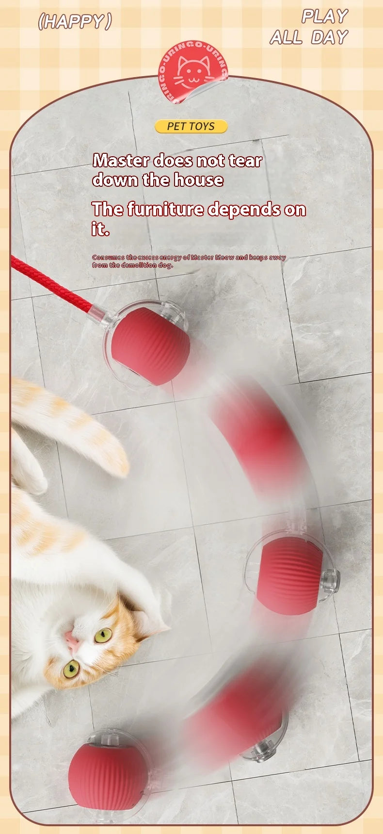 2Pcs Cat Interactive Ball Toys Automatic Rolling Ball Faux Tail Rechargeable Smart Pet Electric Toy Cat Training Imitate Mouse
