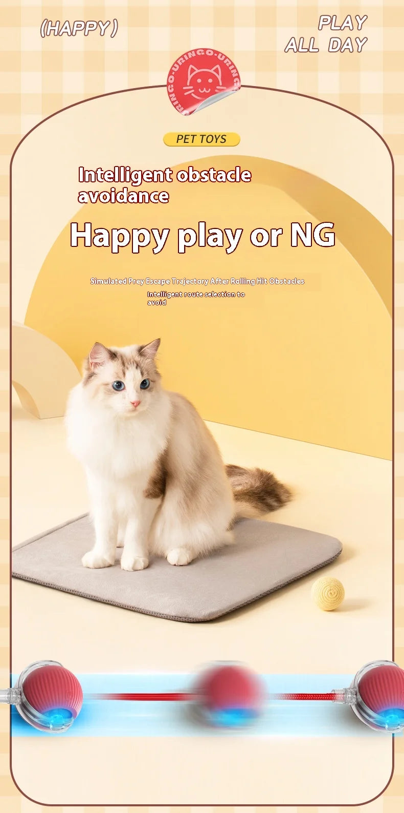 2Pcs Cat Interactive Ball Toys Automatic Rolling Ball Faux Tail Rechargeable Smart Pet Electric Toy Cat Training Imitate Mouse